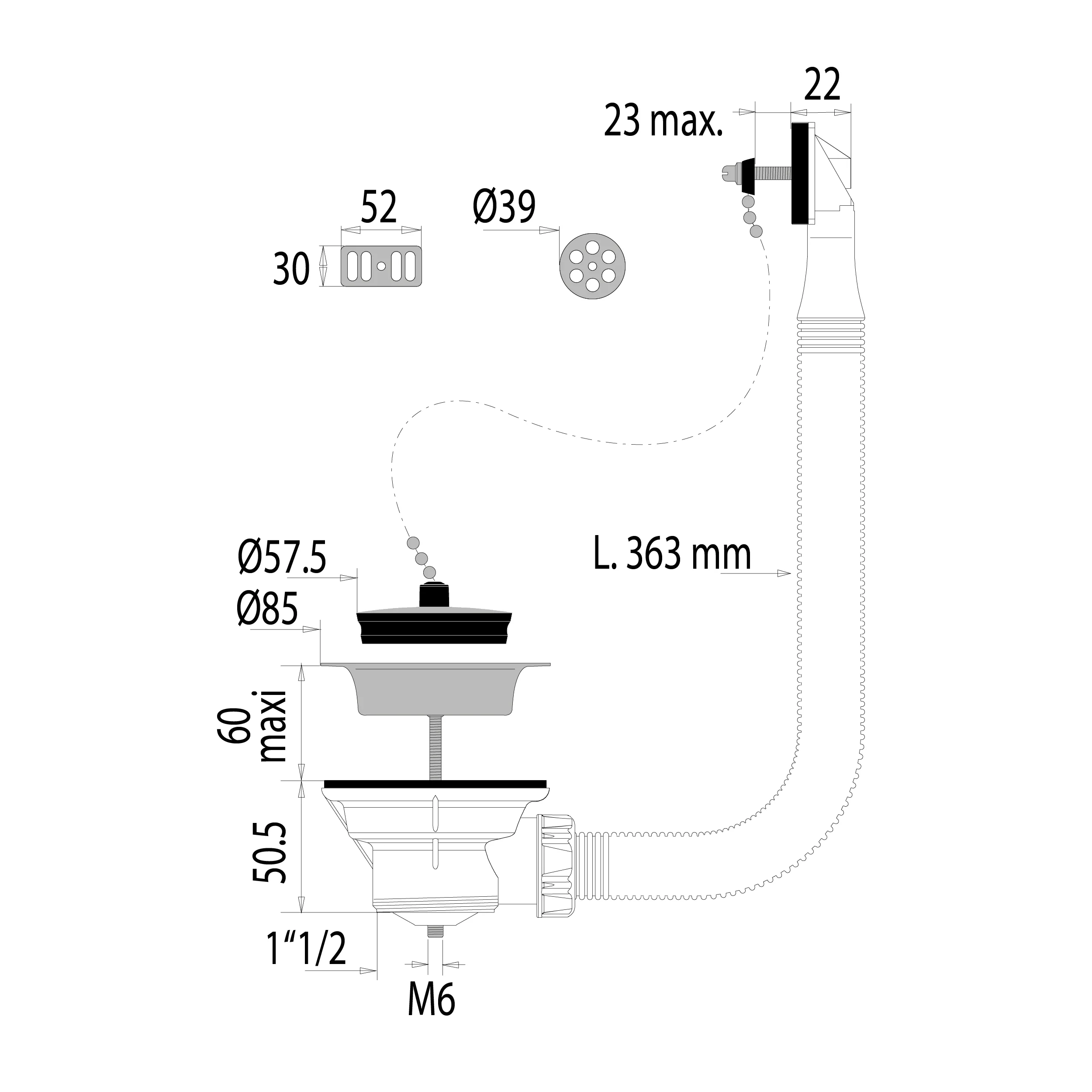 Tapón de lavabo de arenisca/sintético diámetro 60 con rebosadero - Image 3